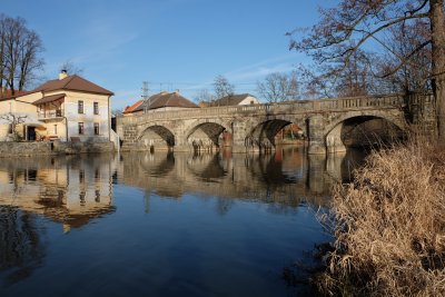 Mirovice - kamenný inundační most. Foto: Jeroným Bartoloměj Bláha, 9.2.2020
